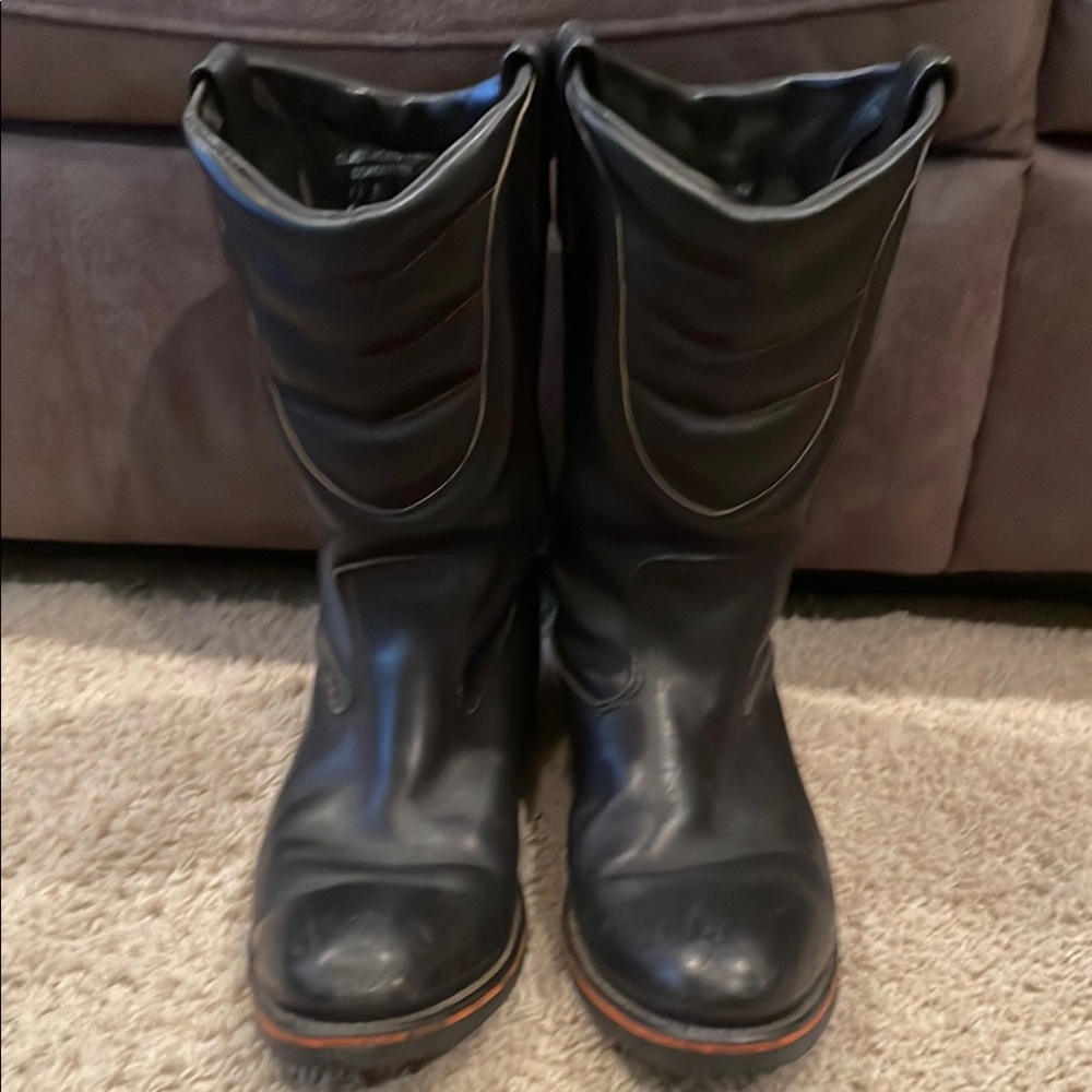 Harley-Davidson Black Leather Pull-On Men's Boots with Orange Trim - Picture 5 of 16